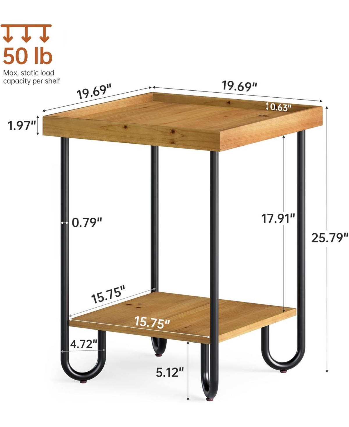 Tribesigns Solid Wood Square End Table, Sofa Side Table with 2-Tier Storage Shelf for Living Room, Easy Assembly