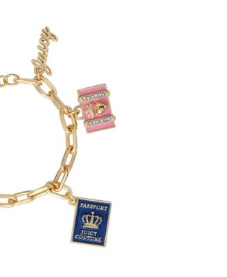 Travel Icons Charm Bracelet, Gold Tone with Blue & Pink Enamel