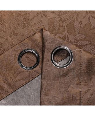 Set of 2 Leeds Floral Leaves Embossed Light Filtering Grommet Top Window Curtain Panels