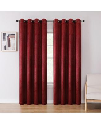 Set of 2 Leeds Floral Leaves Embossed Light Filtering Grommet Top Window Curtain Panels
