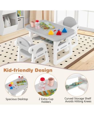 3-Piece Kids Table and Chair Set Toddler Activity Study Desk with Building Blocks