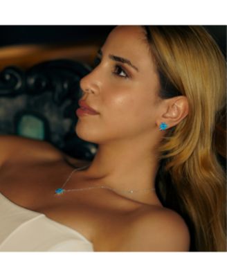 Women's Blue Opal Four Leaf Clover Sterling Silver Necklace