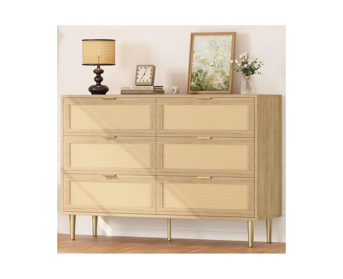 Natural Rattan 6 Drawer Dresser for Bedroom