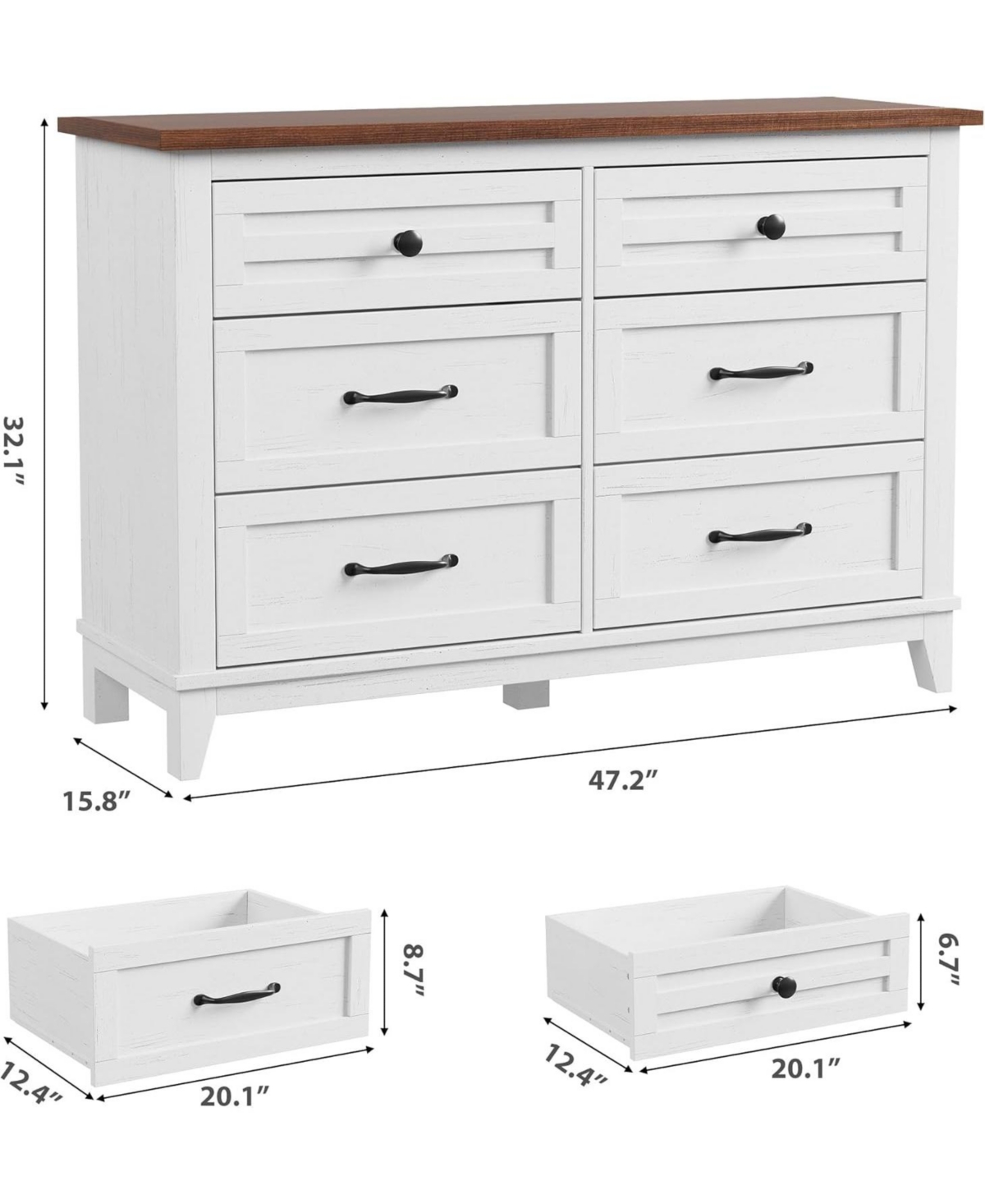 Gaomon 6-Drawer Grey Bedroom Dresser, 47" Wide Freestanding Chest with Storage, Wooden Closet Organizer for Living Room, Bedroom, Entryway