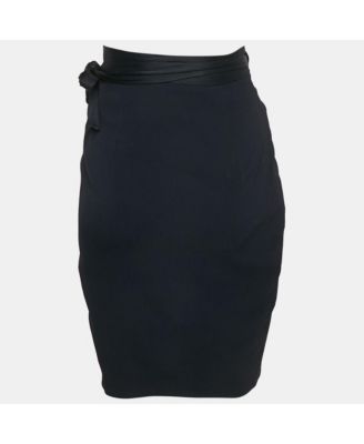 Women's Navy Blue Sateen Ruffled Wrap Skirt