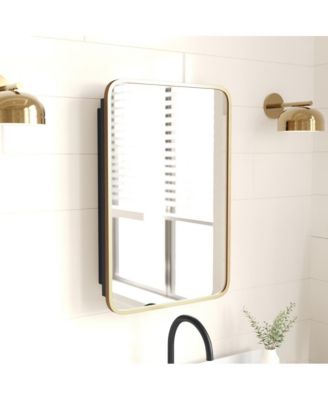 Glover Reversible Bathroom Wall Medicine Cabinet with Rounded Rectangular Beveled Mirror and Metal Frame and Shelves