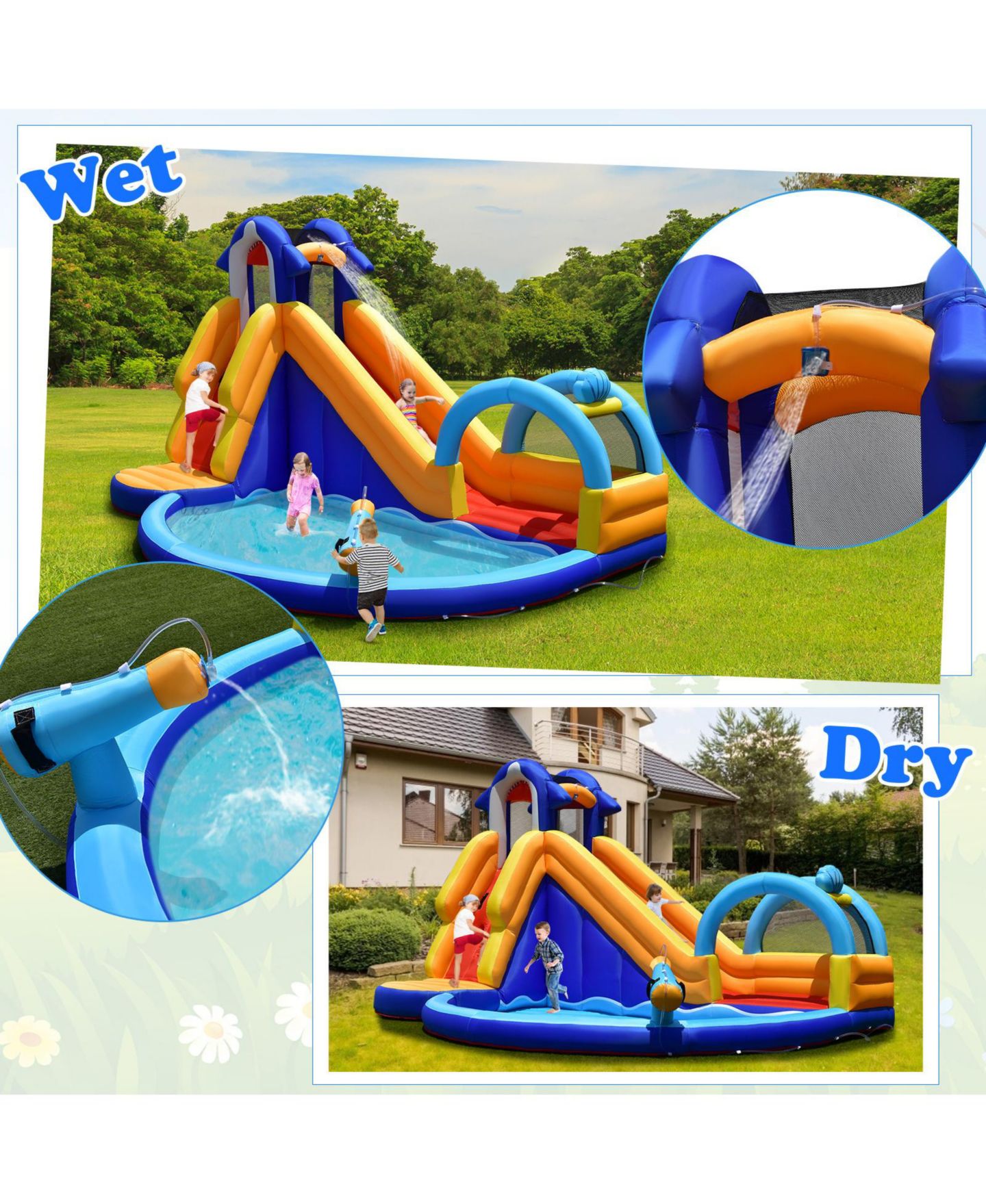 Детская игрушка GIVIMO Inflatable Bounce House with Slide and Splash Pool, 14'L x 10'W x 8.5'H, Ages 3-10, цвет: Жёлтый — фото 10