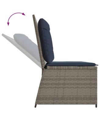 1 PC poly rattan Reclining Patio Bench with Navy blue cushions