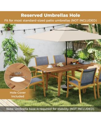 9 PCS Acacia Wood Outdoor Dining Set for 6-8 with 1.97" Umbrella Hole