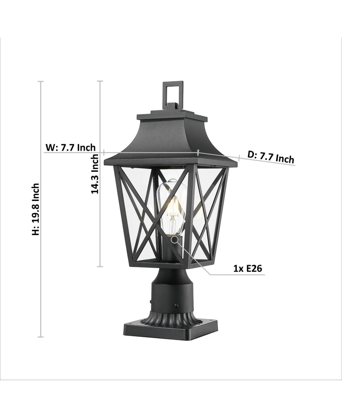 Black Outdoor Post Lantern with Pier Mount and Glass Shade