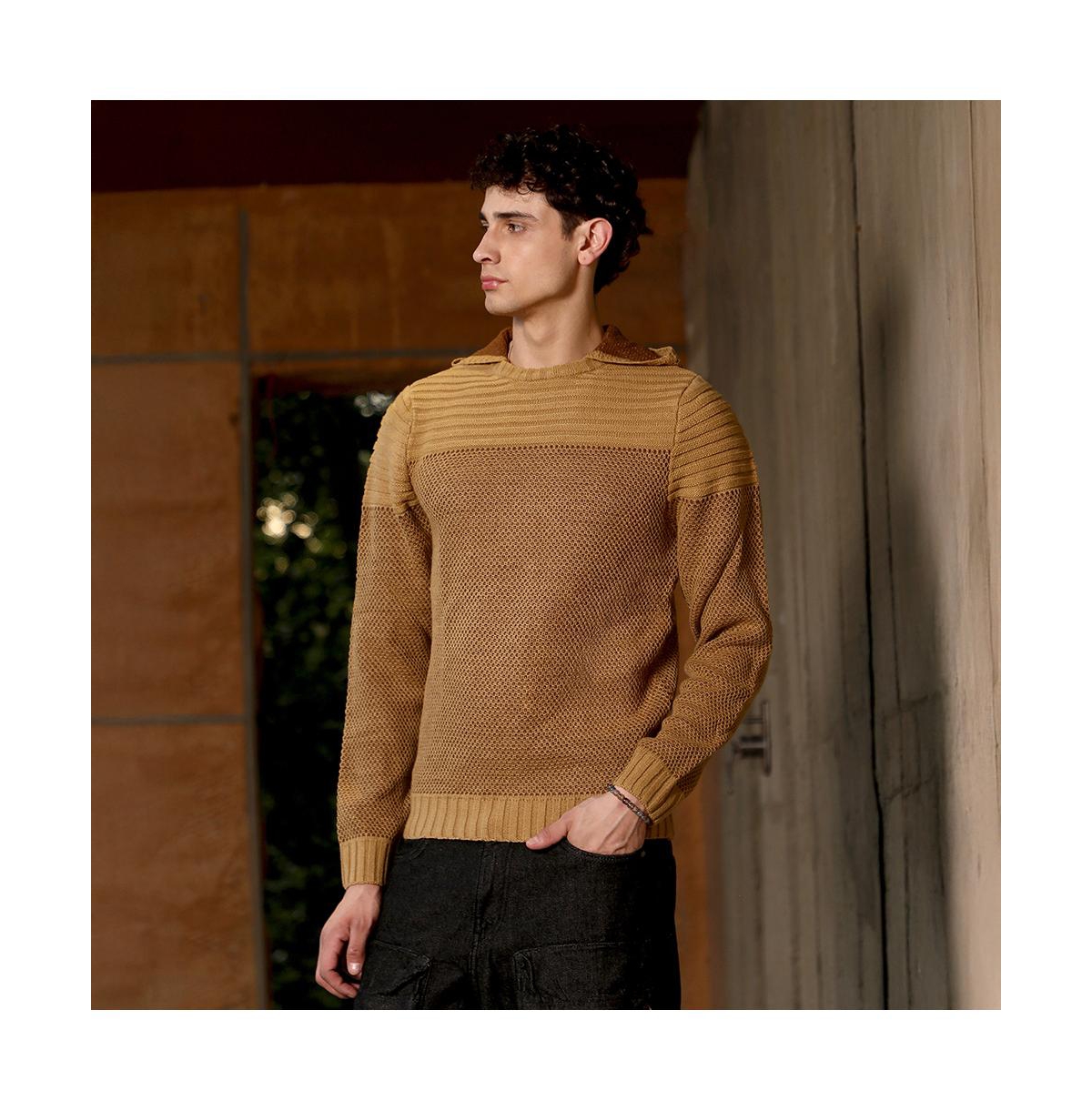 Campus Sutra Men's Hive-Jacquard Knit Hooded Sweater