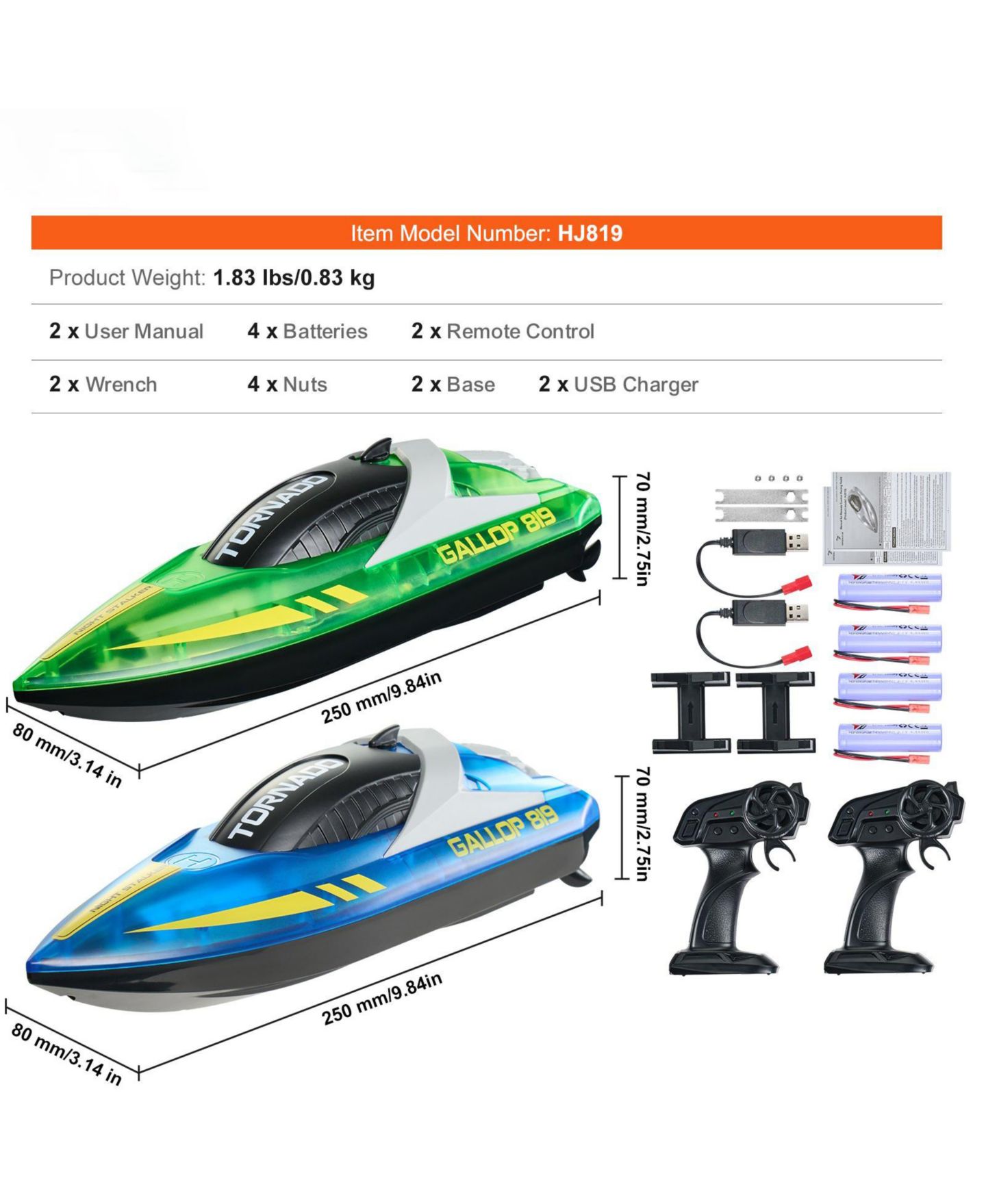 Детские игрушки HONGGE Dual-Motor LED-Light Waterproof Remote Control Speed Boats, 2-Piece Set, цвет: Синий — фото 4