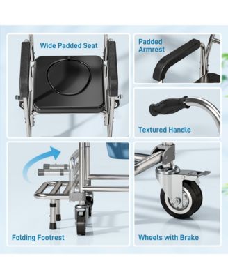 Shower Commode Wheelchair, Padded Seat, 330 lbs.,