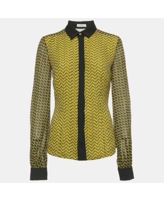Women's Collection Yellow Printed Silk Shirt