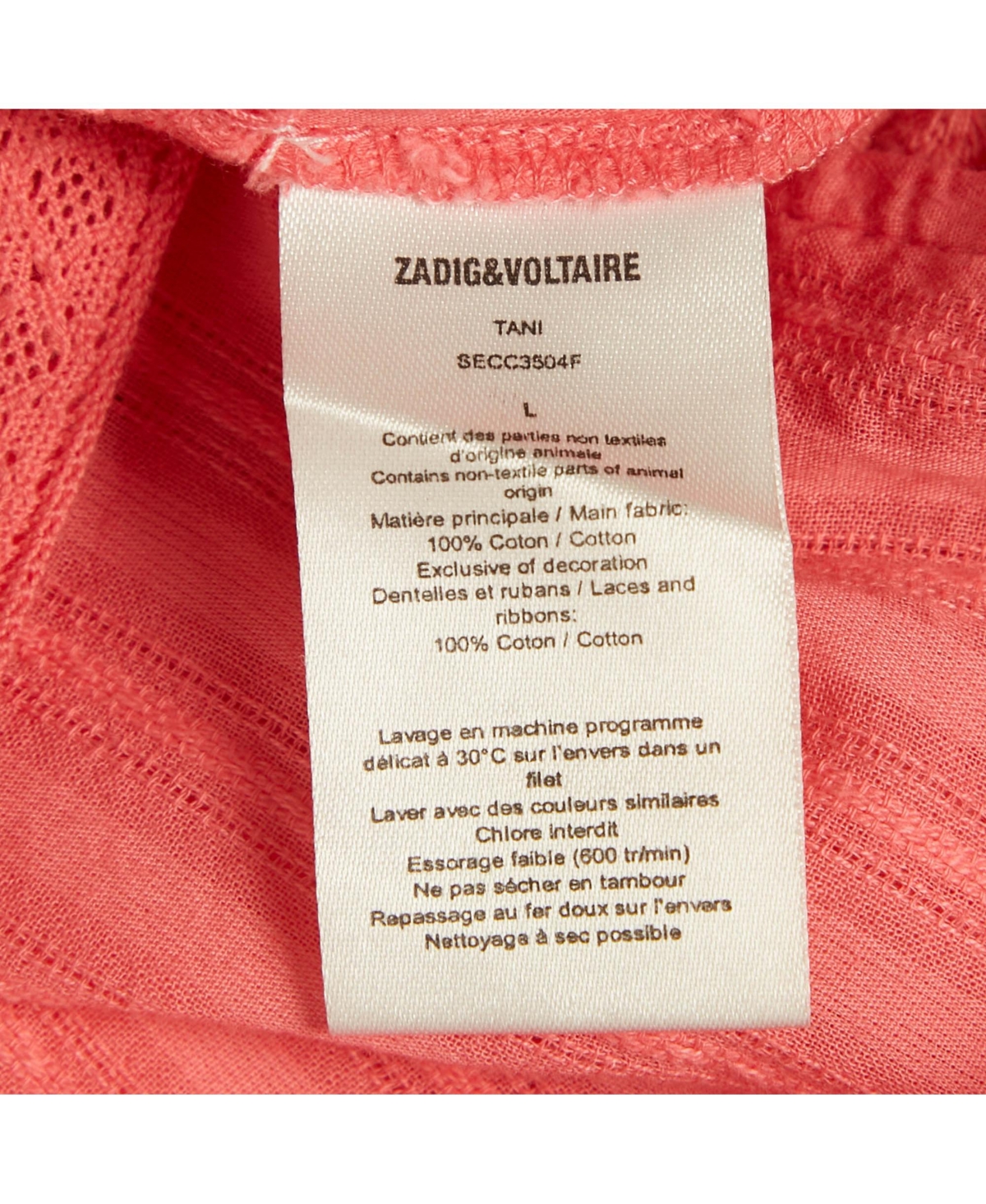 Pre-Owned Zadig & Voltaire Women's Pink Cotton Lace Insert Tani Top