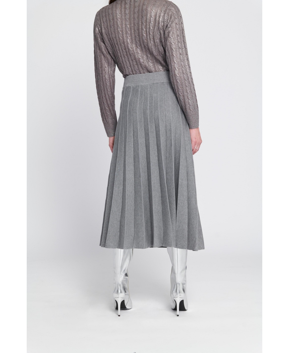 Elle Collection Women's Metallic Cable Knit Embellished Sweater