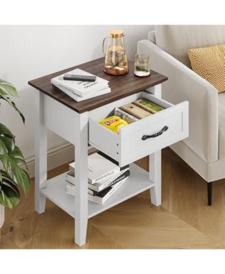 Nightstands, End Table with Drawer, Side Table for Living Room, 2 Tiers Storage Shelves Bedside Table for Study Room, Bedroom, Dorm