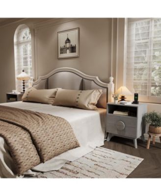 Modern Fluted Night Stand, Bedroom Nightstand with USB Charging Station, Wood Fluted Bedside Table with 2 Drawers, 1pcs