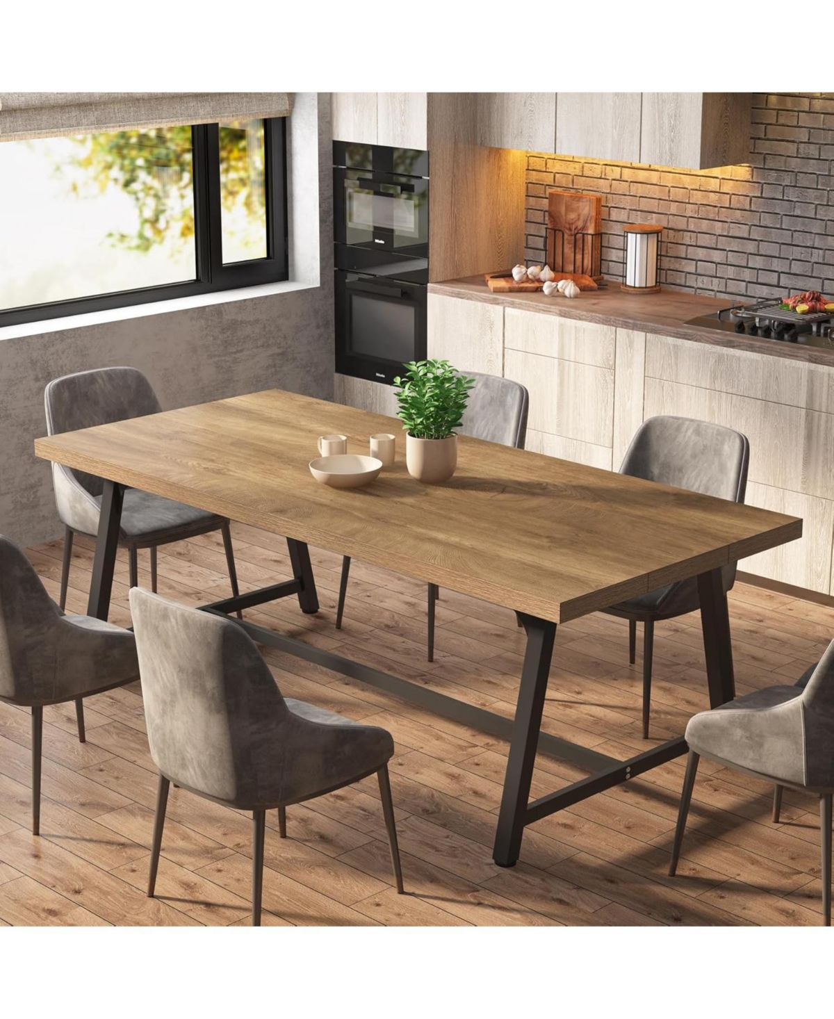 Tribesigns Dining Table for 8 People, 70.87-inch Rectangular Wood Kitchen Table with Strong Metal Frame