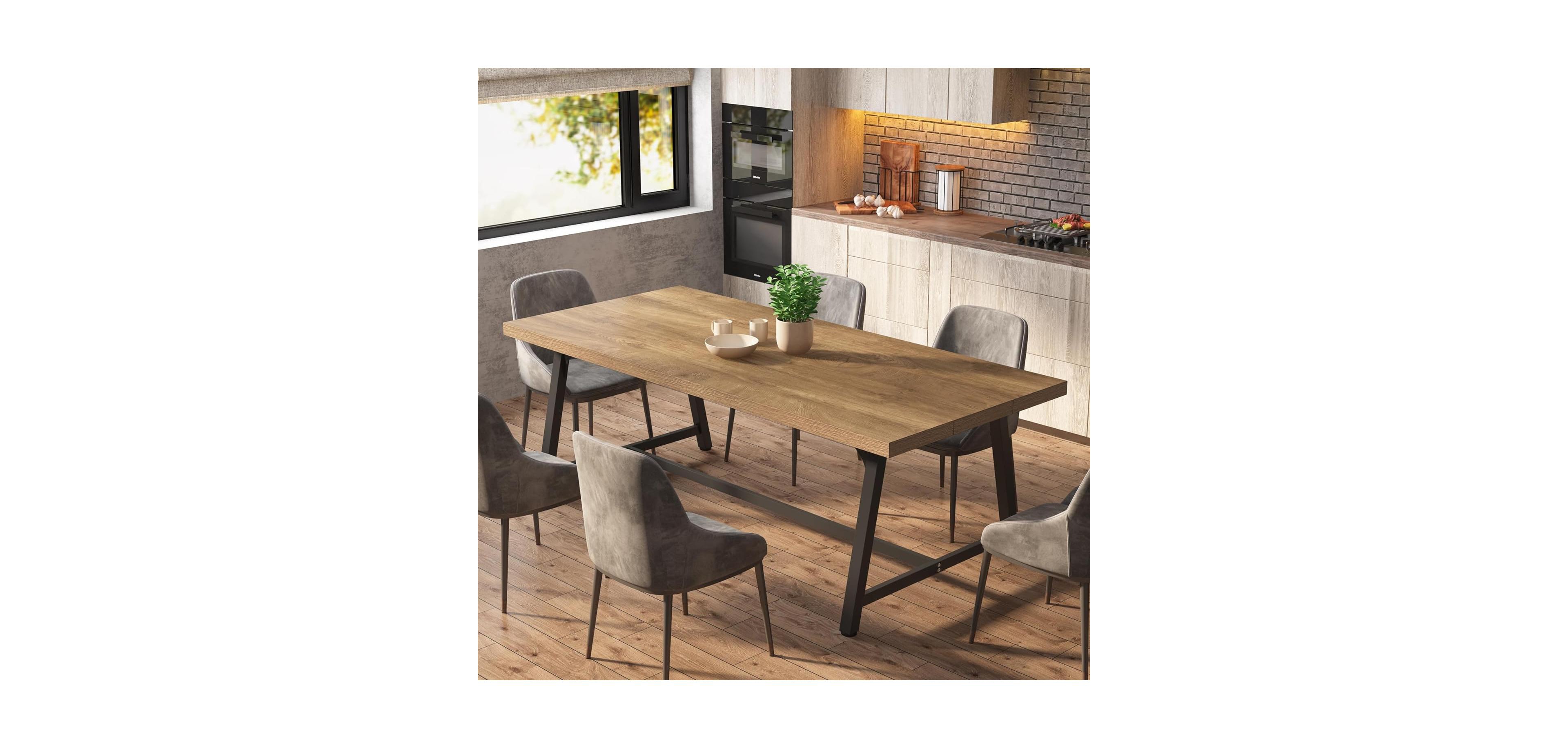 Tribesigns Dining Table for 8 People, 70.87-inch Rectangular Wood Kitchen Table with Strong Metal Frame