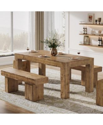 Solid Wood Dining Table for 6, Farmhouse Kitchen Table with Heavy Duty Legs, Rectangular Wood Dinner Table