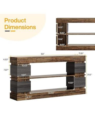 63" Farmhouse Console Table, 3-Tier Entryway Table with Storage, Long Wooden Behind Couch Stand