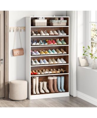 Tall Shoe Cabinet, 9 Tiers 40-45 Pairs Heavy Duty Wood Freestanding Shoe Storage Cabinet