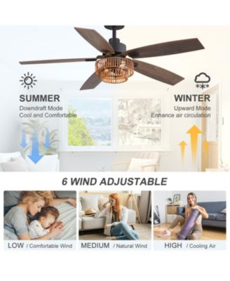 52" Ceiling Fan with Integrated LED Light Remote-Controlled Matte Black 5-Blade Modern Design Quiet DC Motor