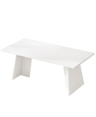 White Wooden 63" Modern Kitchen Table with Glossy Tabletop, Large Rectangle, Seats 4–6 Dining Table