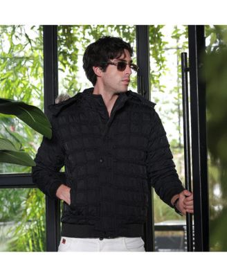 Men's Obsidian Black Grid-Tactile Puffer Jacket