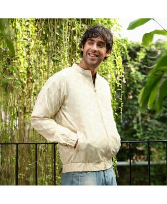 Men's Cream White Mozaic-Jacquard Bomber Jacket