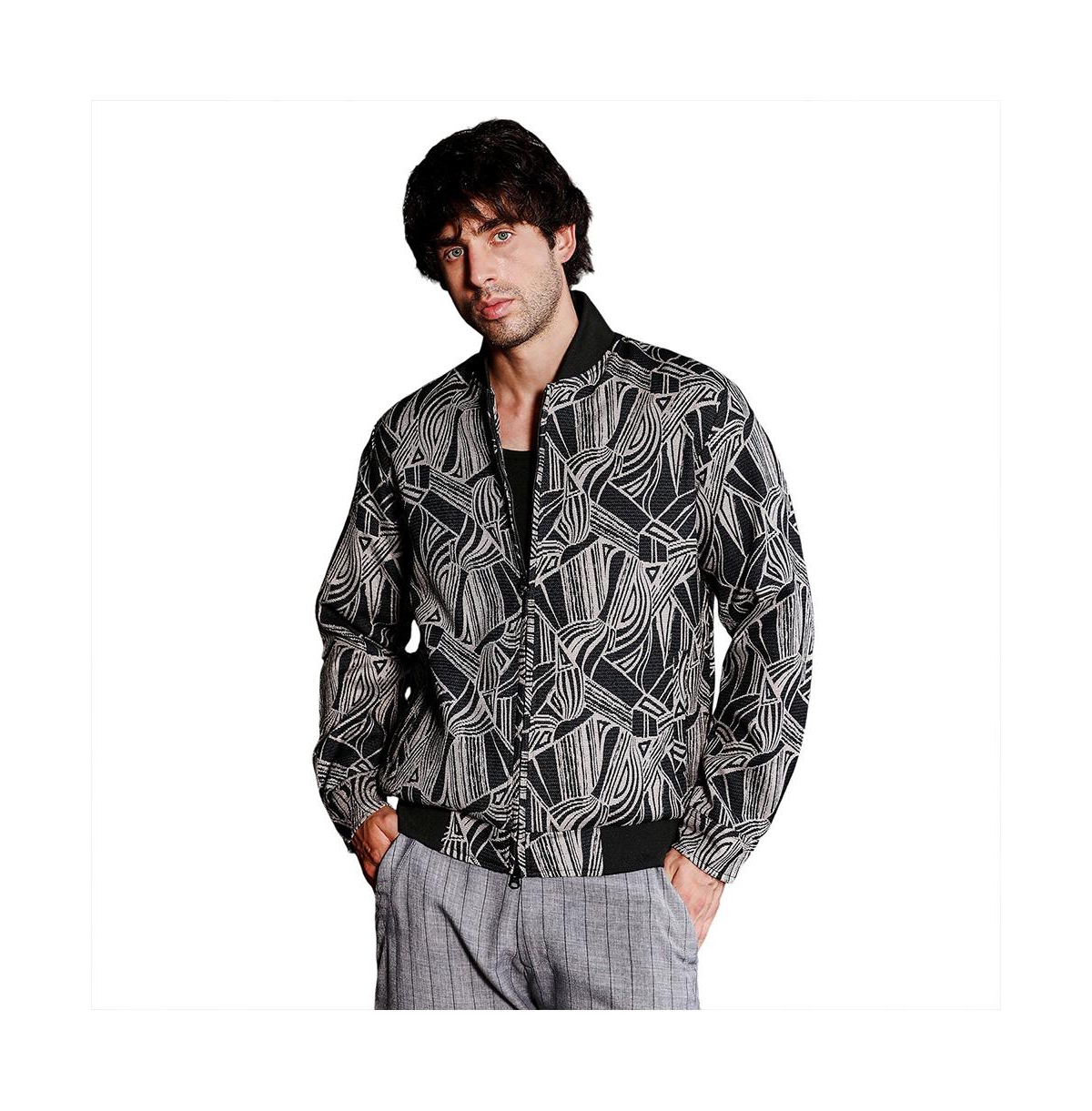 Campus Sutra Men's Midnight Black Stroke-Jacquard Bomber Jacket