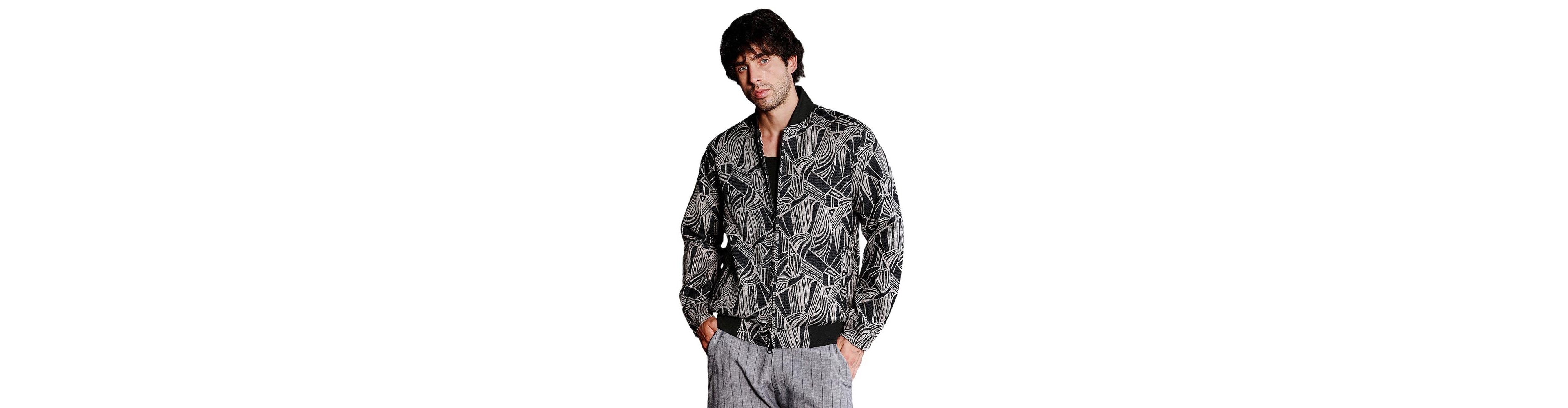 Campus Sutra Men's Midnight Black Stroke-Jacquard Bomber Jacket
