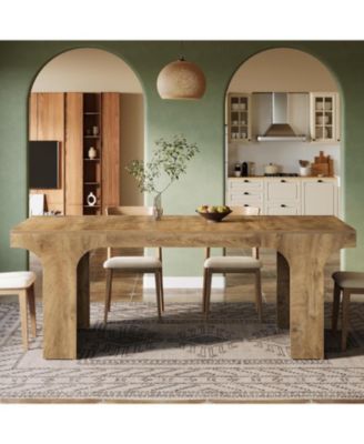 71-Inch Large Dining Table for 6-8, Farmhouse Wooden Kitchen Table with Arched Design