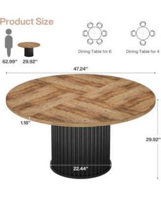 47.24-Inch Black Round Dining Table for 4-6 People, Modern Fluted MDF + Metal Base Kitchen Table