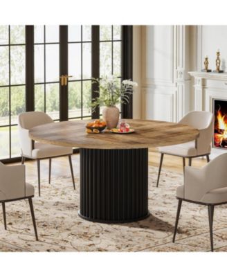 47.24-Inch Black Round Dining Table for 4-6 People, Modern Fluted MDF + Metal Base Kitchen Table