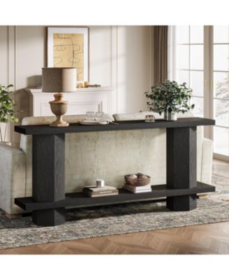 71-Inch Long Console Table for Entryway, Wooden Sofa Table Behind Couch, Black
