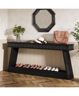 Modern Console Table, 71-Inch Extra Long Entryway Table with Storage, 2-Tier Narrow Sofa Table, Black