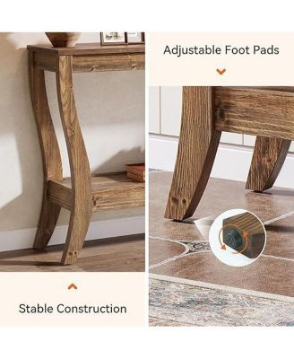 Wood Console Table with Storage, 43.3-Inch Farmhouse Entryway Table with Shelf, 2-Tier Wooden Sofa Table