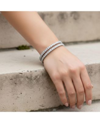 Set of 2 CZ Cubic Zirconia Princess Cut Stackable Eternity Tennis Bangle Bracelet