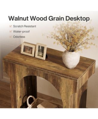 Wood End Table Set of 2, Side Table with Storage Space, Narrow Nightstand, Rustic Brown