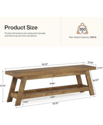 55" Wood Entryway Bench with Shoe Storage, Large 2-Tier Narrow Hallway Foyer Seating Bench