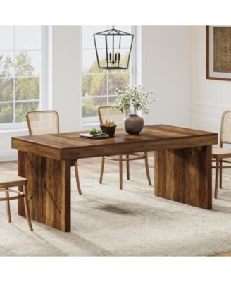 63" Rustic Wooden Dining Table for 6, Rectangular Kitchen Table with Sturdy Pedestal Base