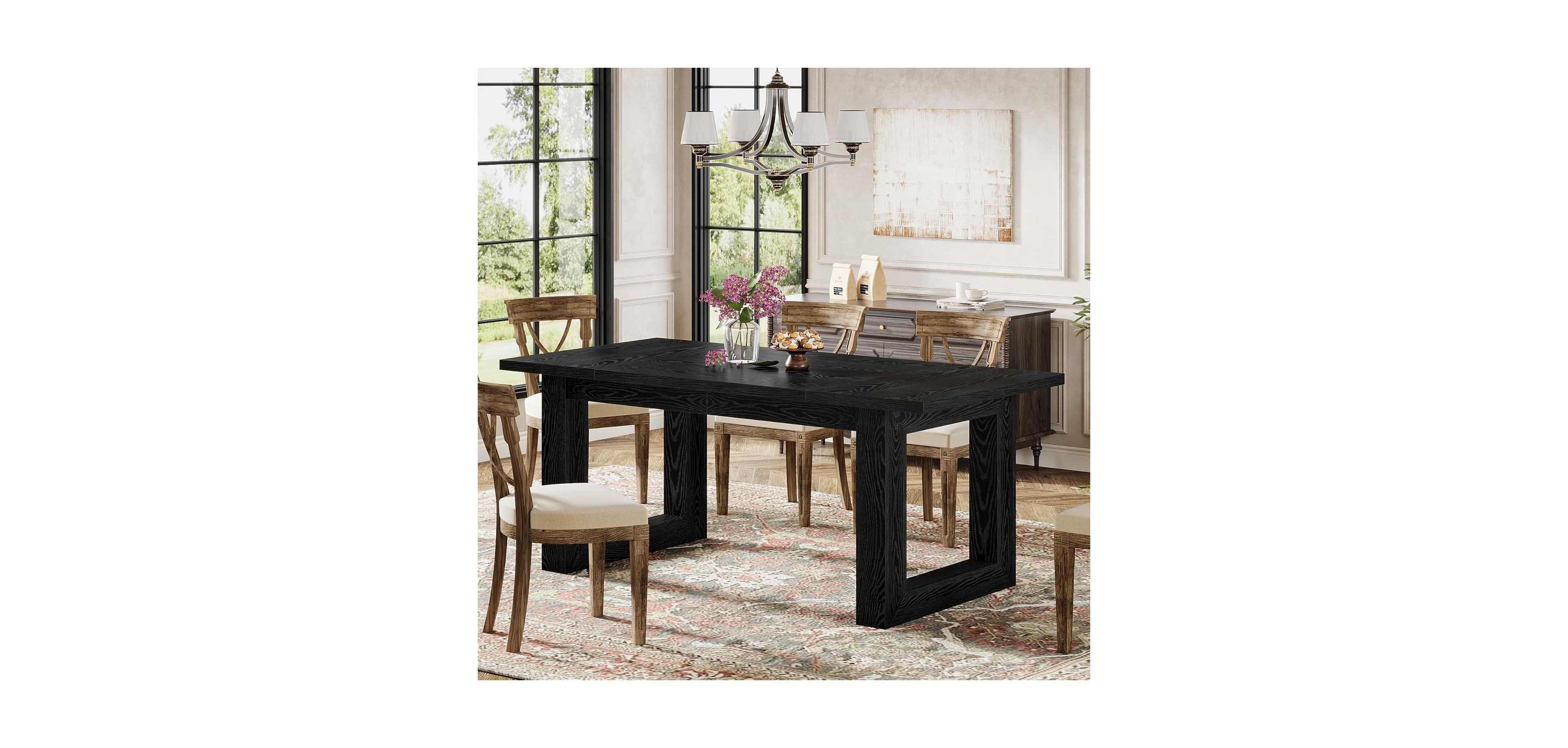 Tribesigns Farmhouse Dining Room Table for 4-6 People, Rectangular Dinner Table