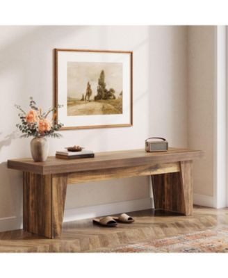 55" Wooden Entryway Bench, Farmhouse Long Entry Seat, Indoor End of Bed Stool with Storage Capability, Dark Brown