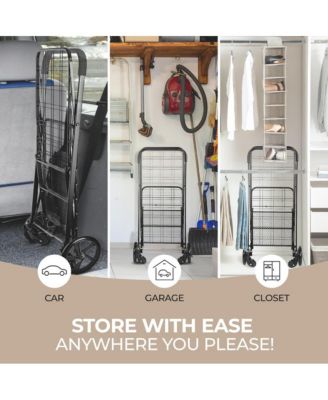 Folding Utility Cart with Liner, Heavy-Duty, 360&amp;#xB0; Swivel Wheels, 70 lb Capacity, Portable for Groceries, Laundry &amp; More (Blue)