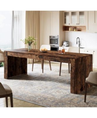 Large Dining Table for 6-8, Rectangular Kitchen Table with Heavy Duty Pedestal