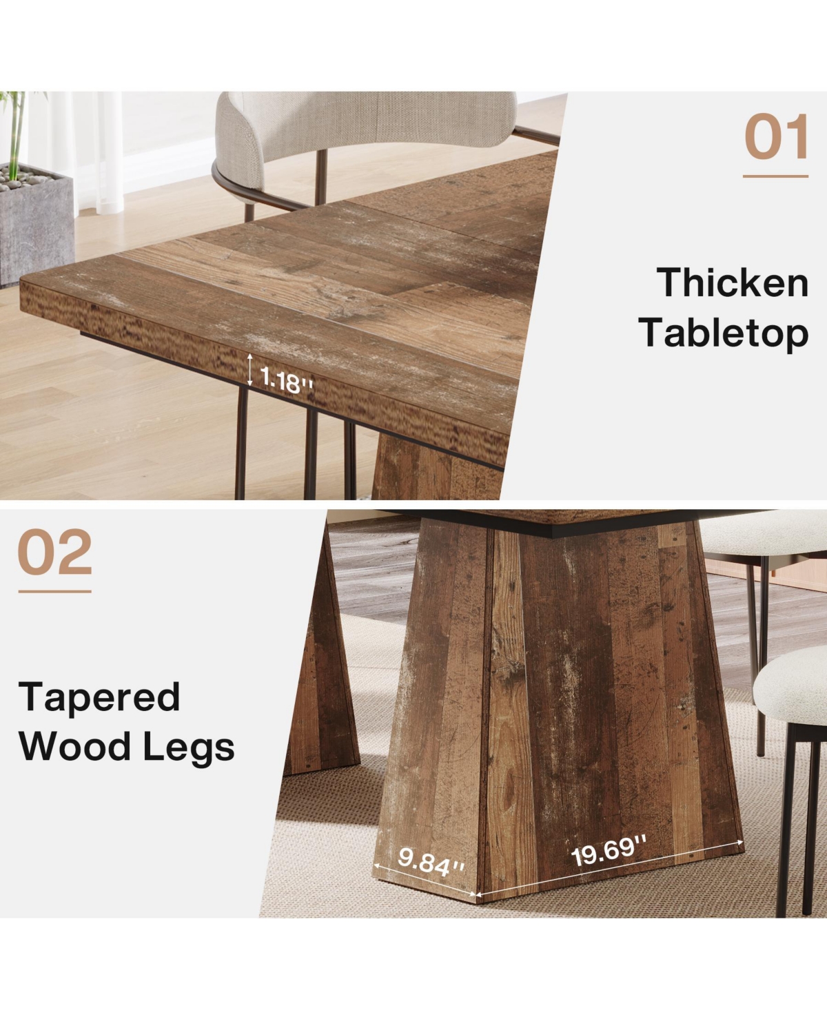 Tribesigns 63-Inch Dining Table with Double Pedestal Base, Modern Kitchen Tabl, Espresso Brown