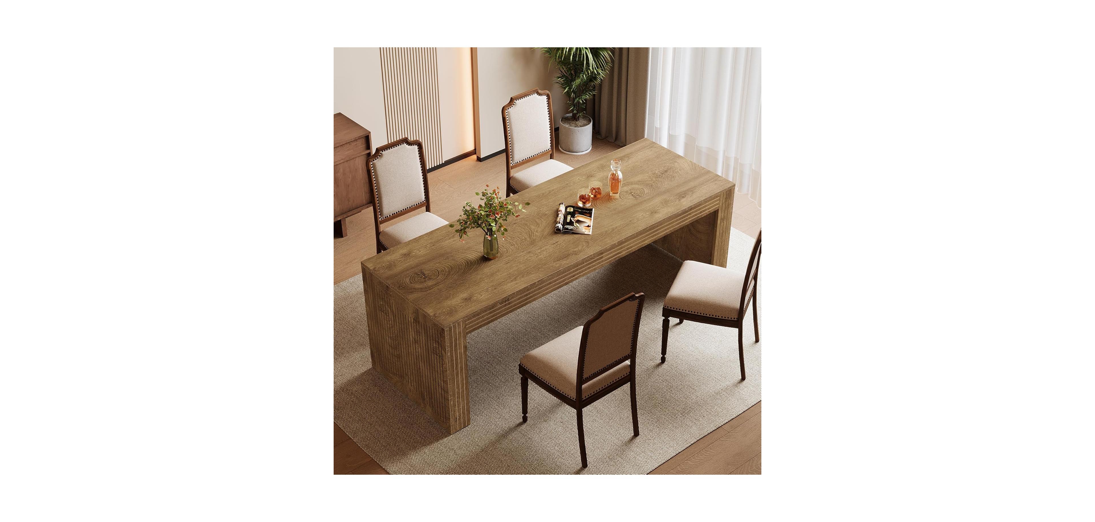 Tribesigns Large Dining Table for 6-8, Rectangular Kitchen Table with Heavy Duty Pedestal