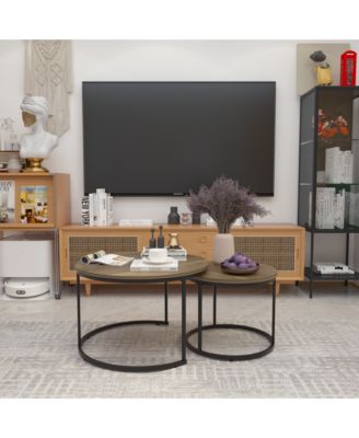Industrial Nesting Coffee Table Set of 2 with Wood Finish and Metal Frame